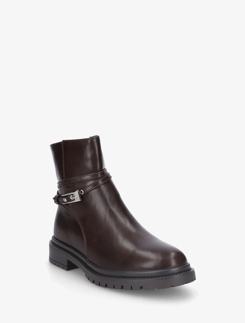 Bottines en simili sanglées - Marron