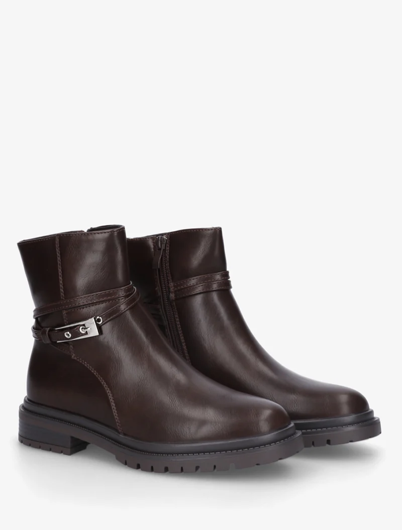 Bottines en simili sanglées - Marron