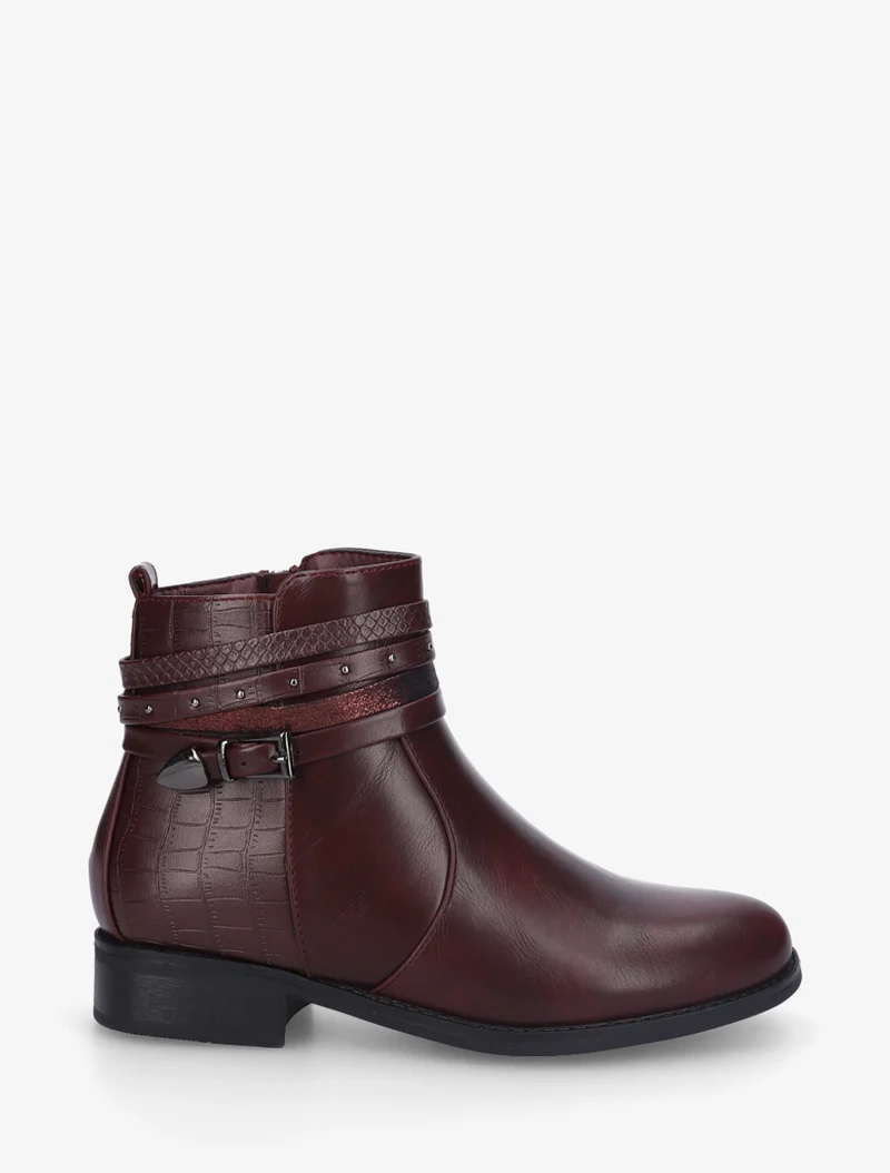 Bottines en simili à 4 brides - Lie de vin