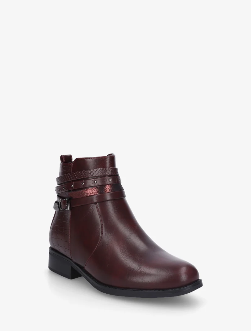Bottines en simili à 4 brides - Lie de vin