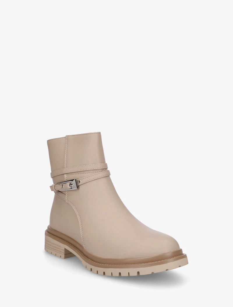 Bottines en simili sanglées - Beige