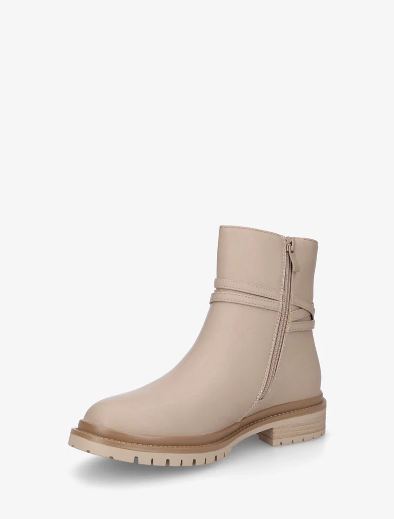 Bottines en simili sanglées - Beige