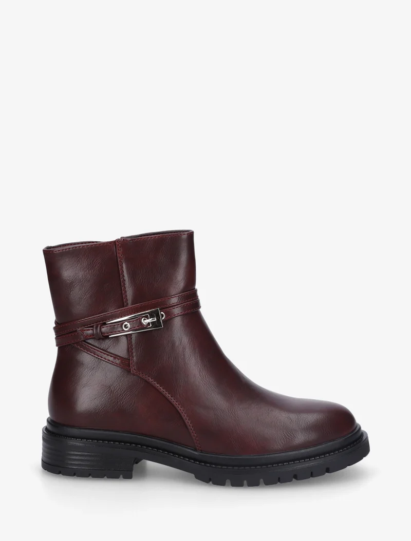 Bottines en simili sanglées - Lie de vin