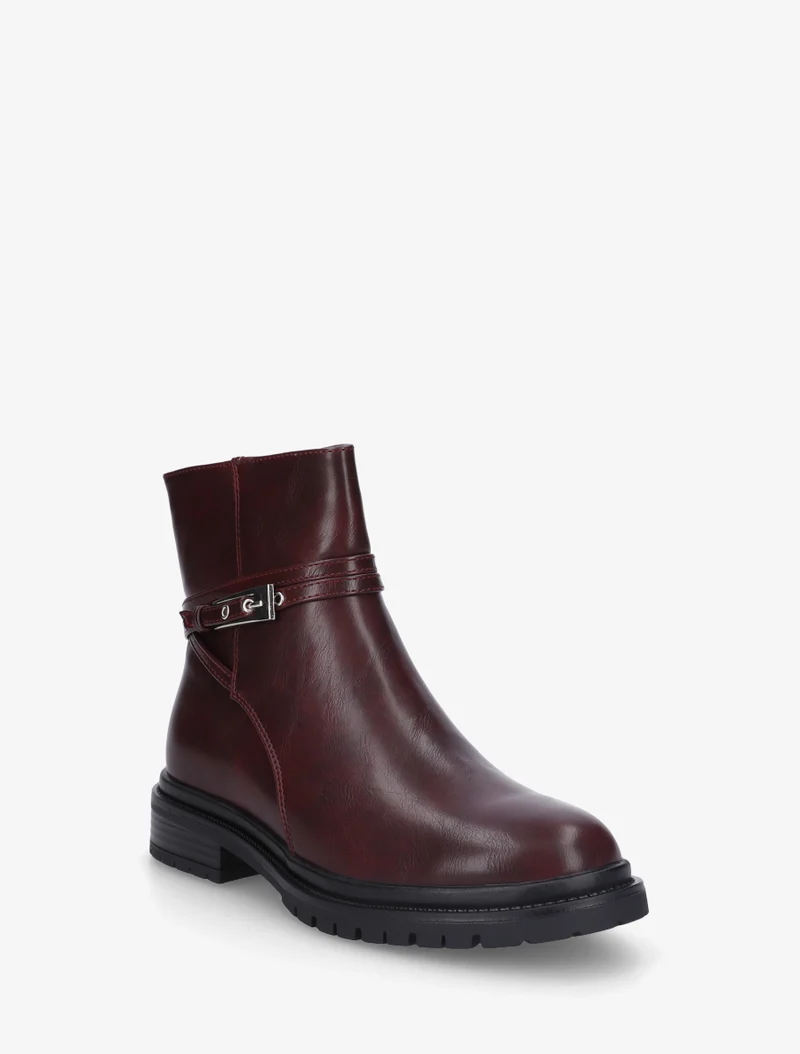 Bottines en simili sanglées - Lie de vin