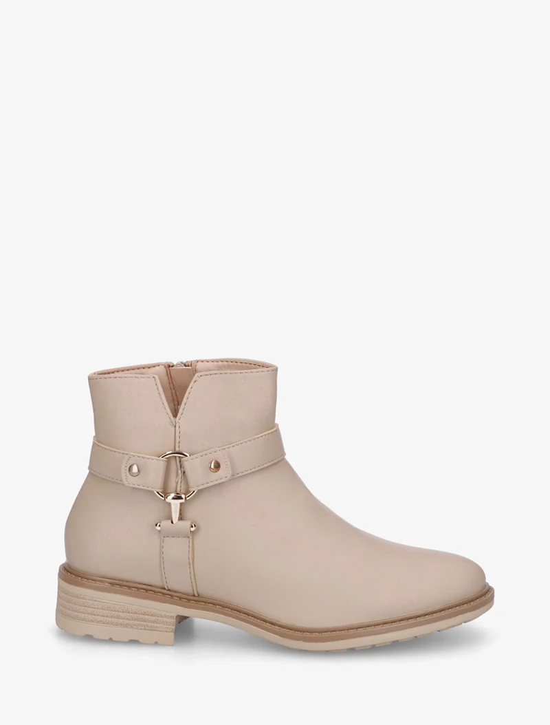 Bottines en simili à boucle décorative - Beige