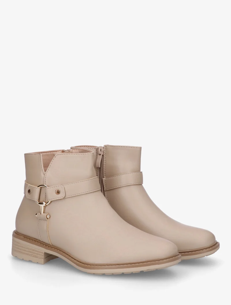 Bottines en simili à boucle décorative - Beige