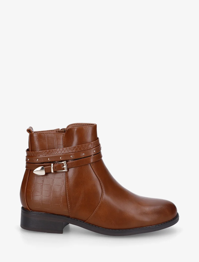 Bottines en simili à 4 brides - Camel