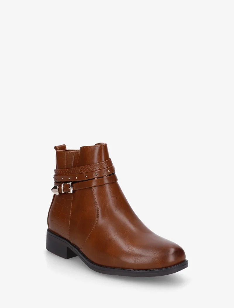 Bottines en simili à 4 brides - Camel