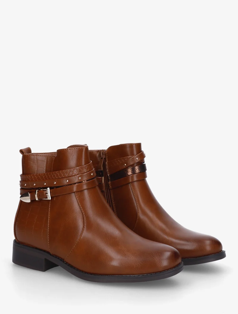 Bottines en simili à 4 brides - Camel