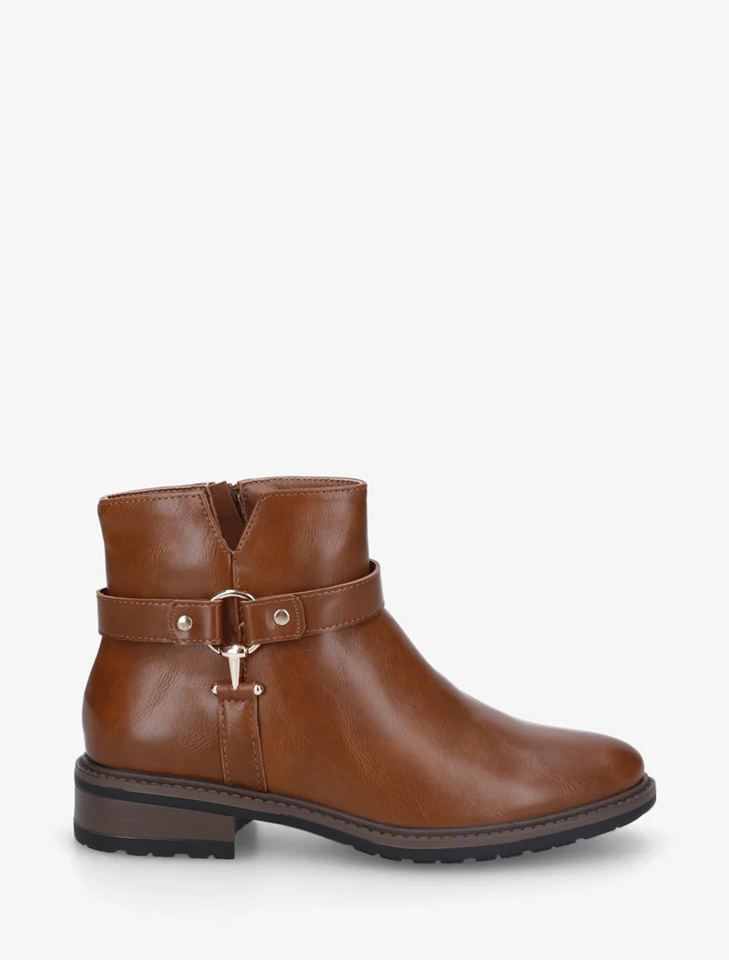Bottines en simili à boucle décorative - Camel