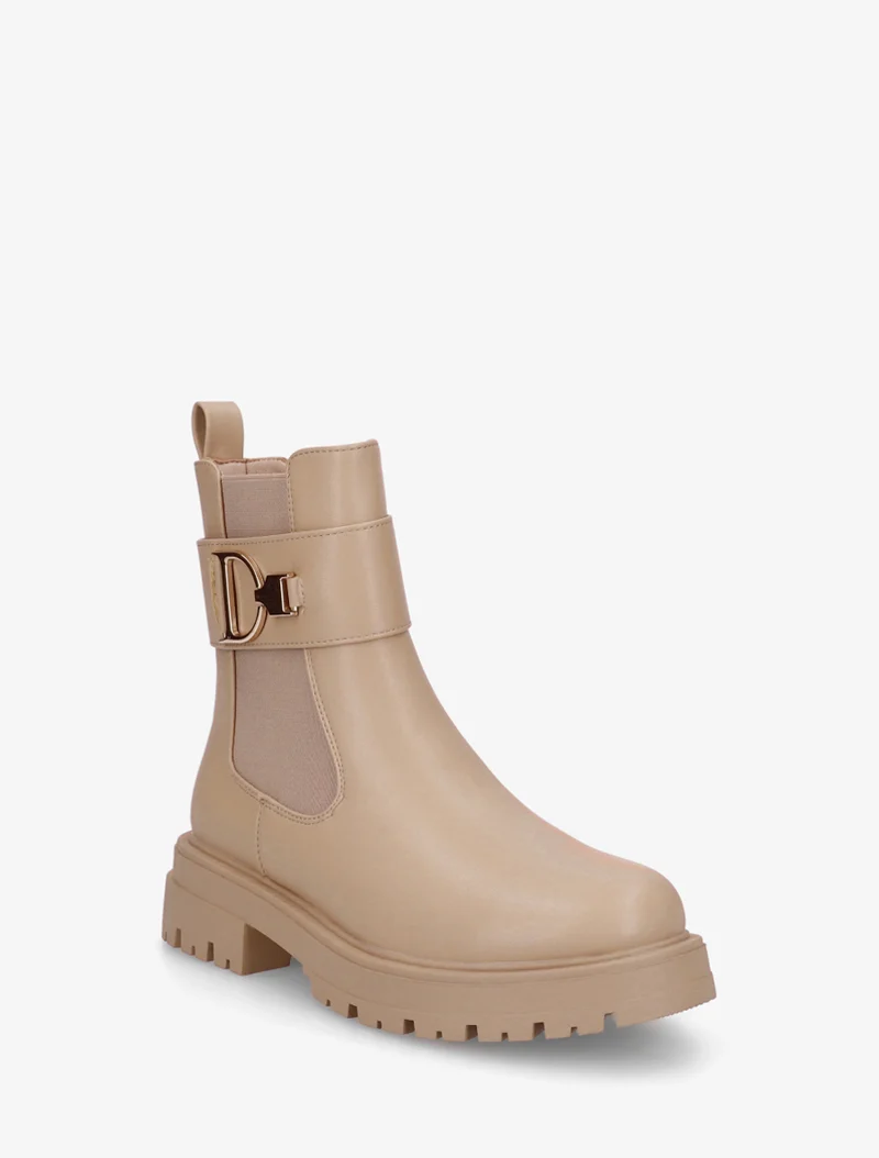 Bottines montantes à boucle décorative dorée - Taupe