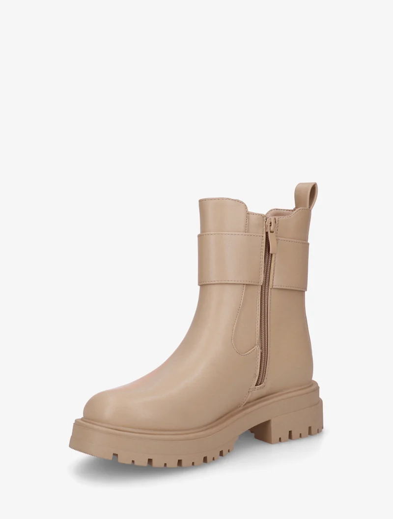 Bottines montantes à boucle décorative dorée - Taupe