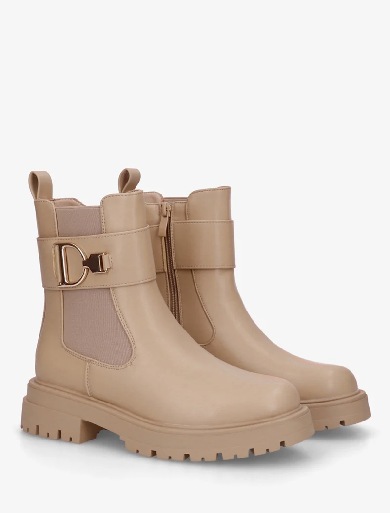 Bottines montantes à boucle décorative dorée - Taupe