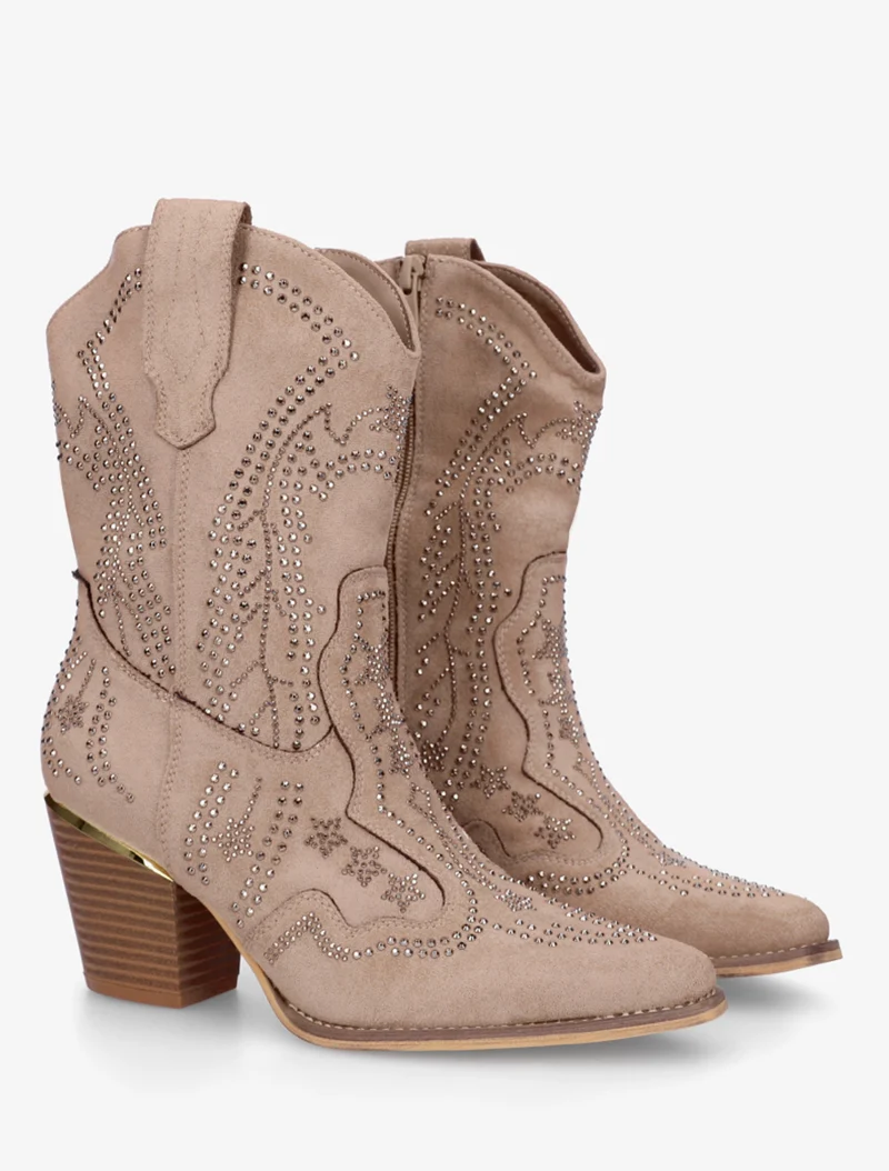 Santiags à strass style santiags - Taupe