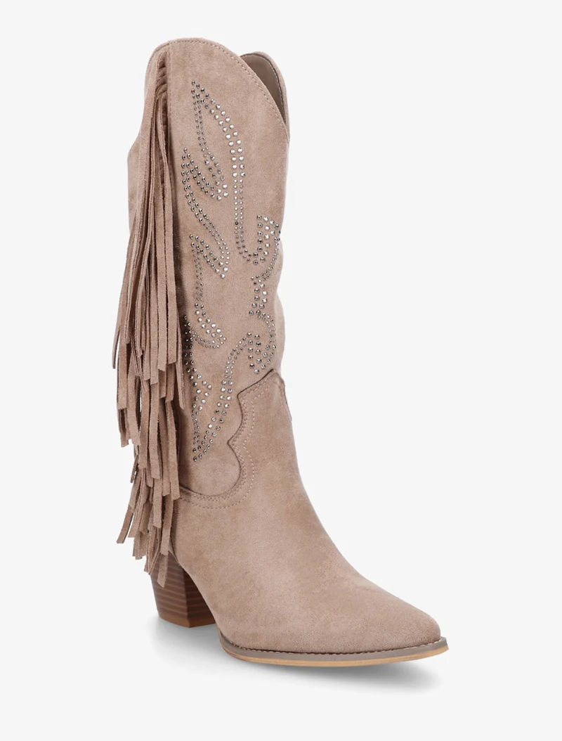 Santiags à franges en strass - Taupe
