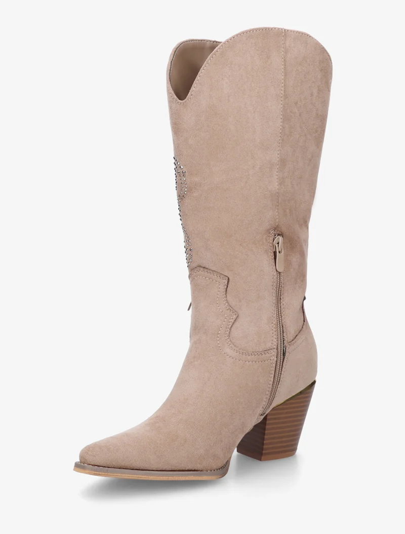 Santiags à franges en strass - Taupe