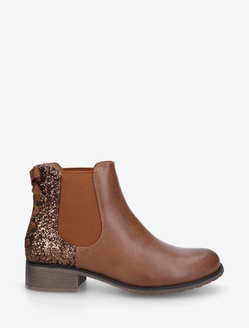 Bottines élastiquées à ruban style lacet - Camel