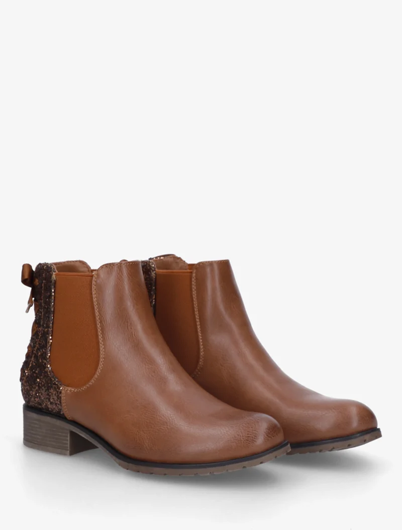 Bottines élastiquées à ruban style lacet - Camel