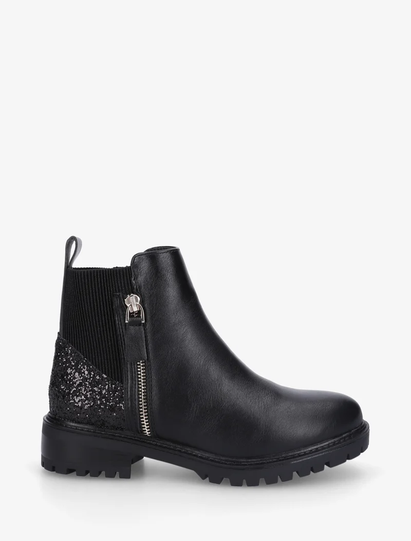 Bottines élastiquées à contrefort pailleté - Noir