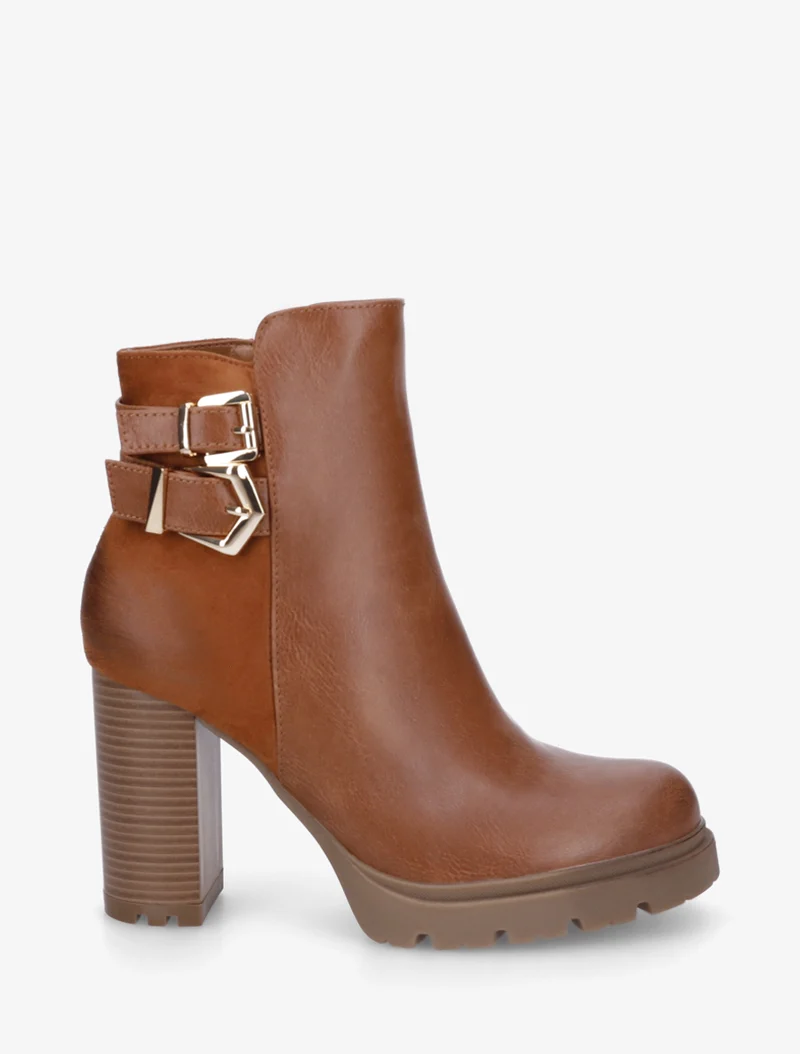 Bottines à talon et boucles - Camel