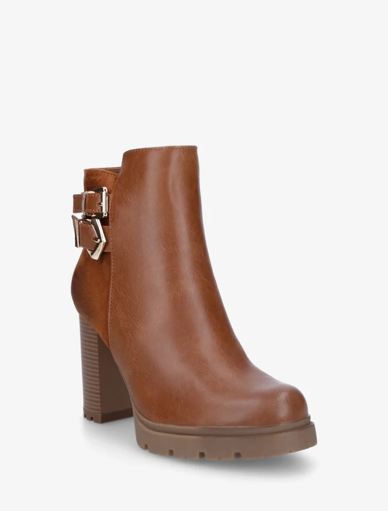 Bottines à talon et boucles - Camel