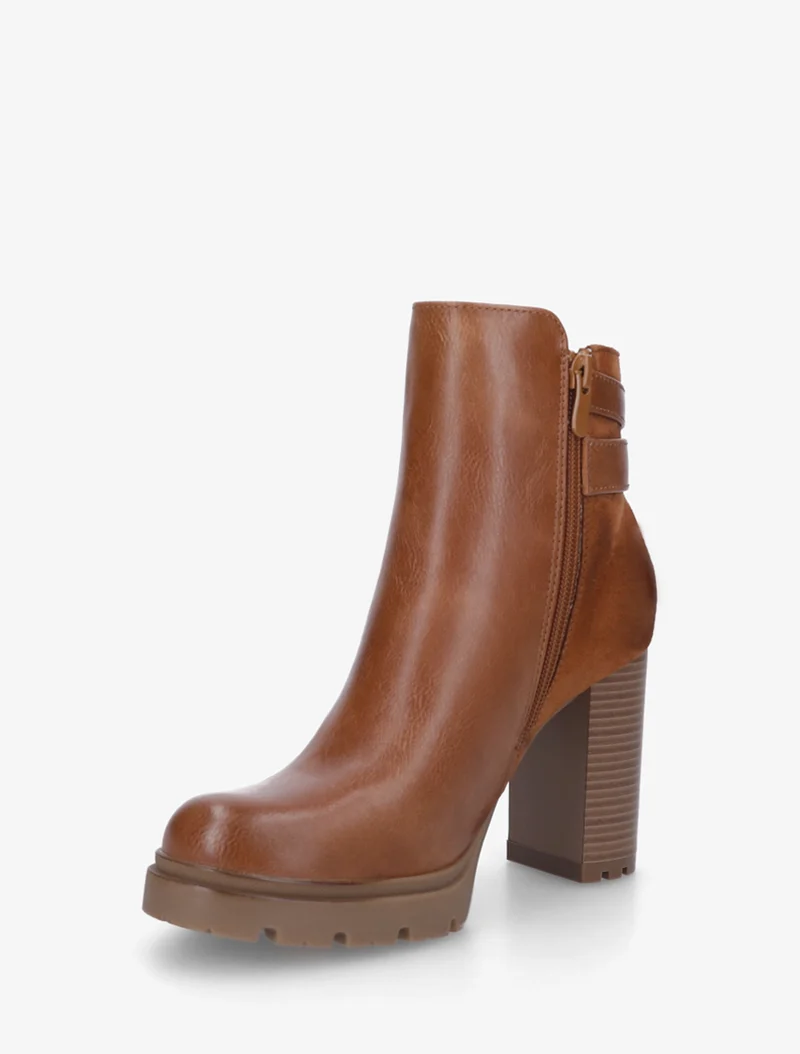 Bottines à talon et boucles - Camel