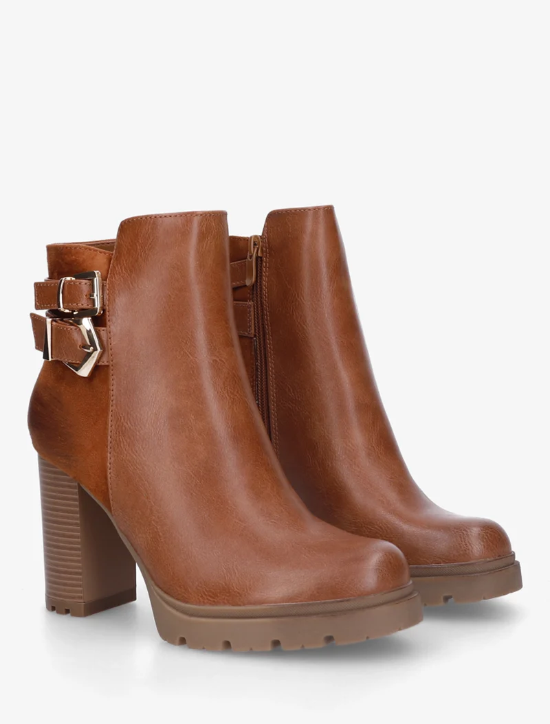 Bottines à talon et boucles - Camel