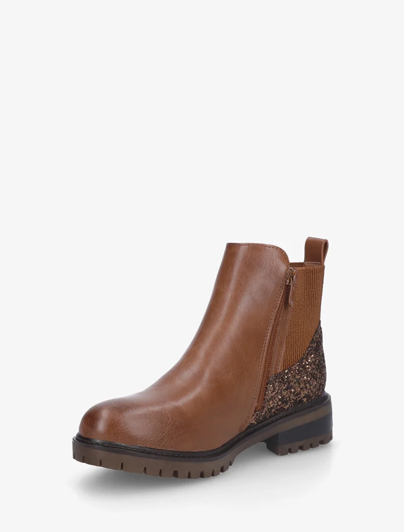 Bottines élastiquées à contrefort pailleté - Camel