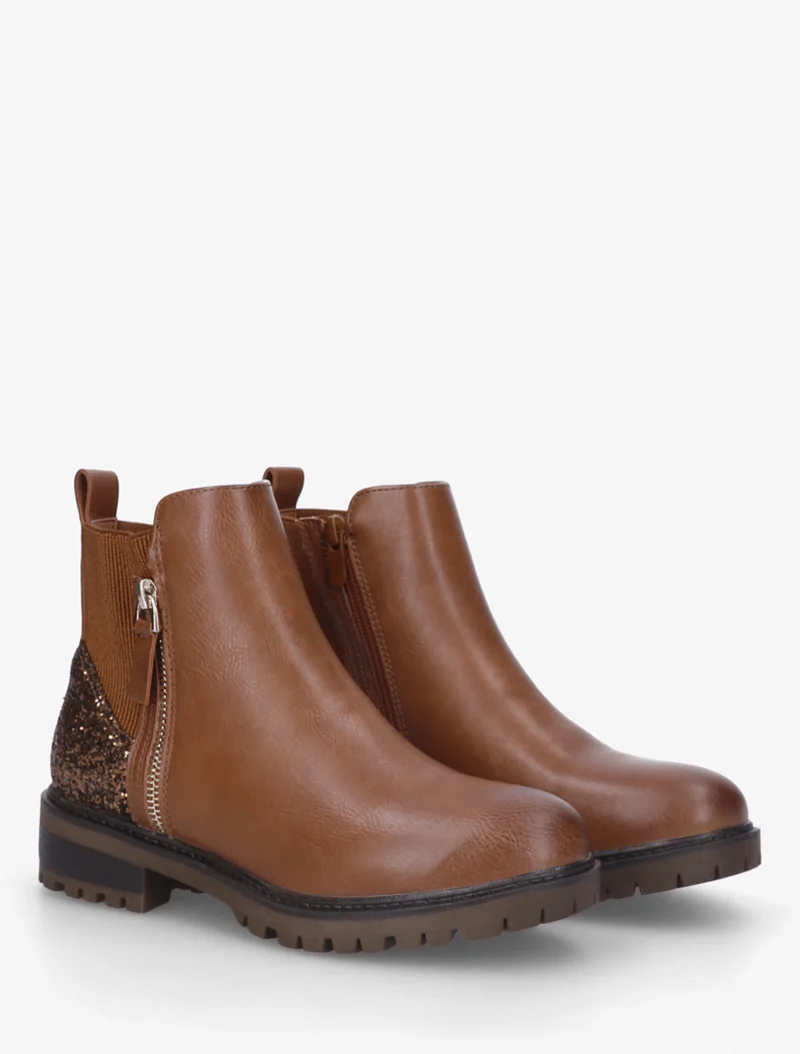 Bottines élastiquées à contrefort pailleté - Camel