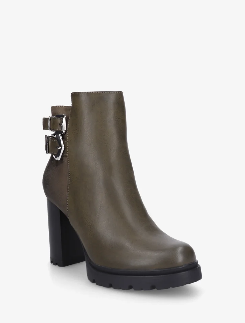 Bottines à talon et boucles - Kaki