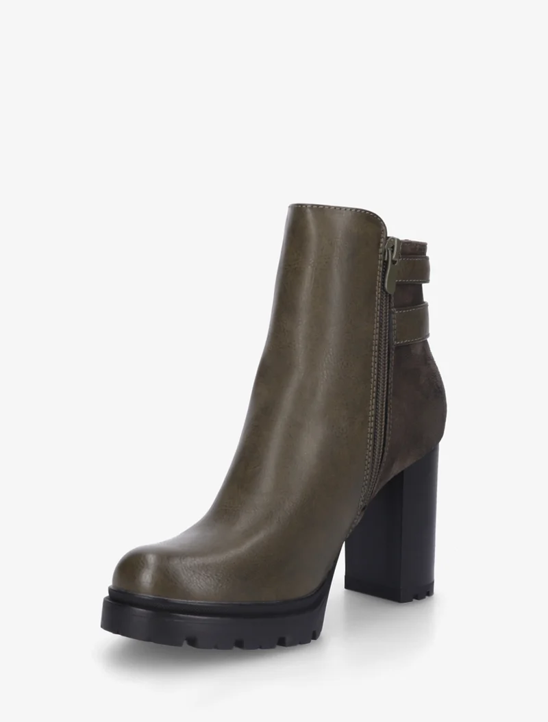 Bottines à talon et boucles - Kaki