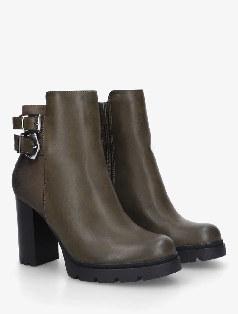 Bottines à talon et boucles - Kaki