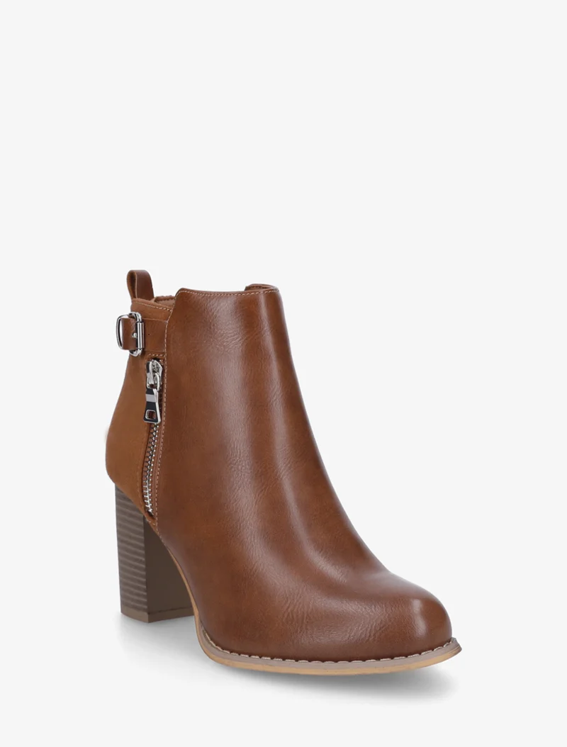 Bottines à zip décoratif et sangle - Camel