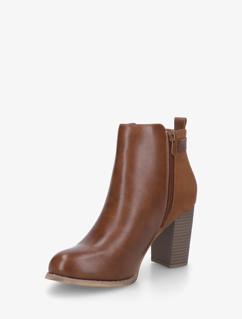 Bottines à zip décoratif et sangle - Camel