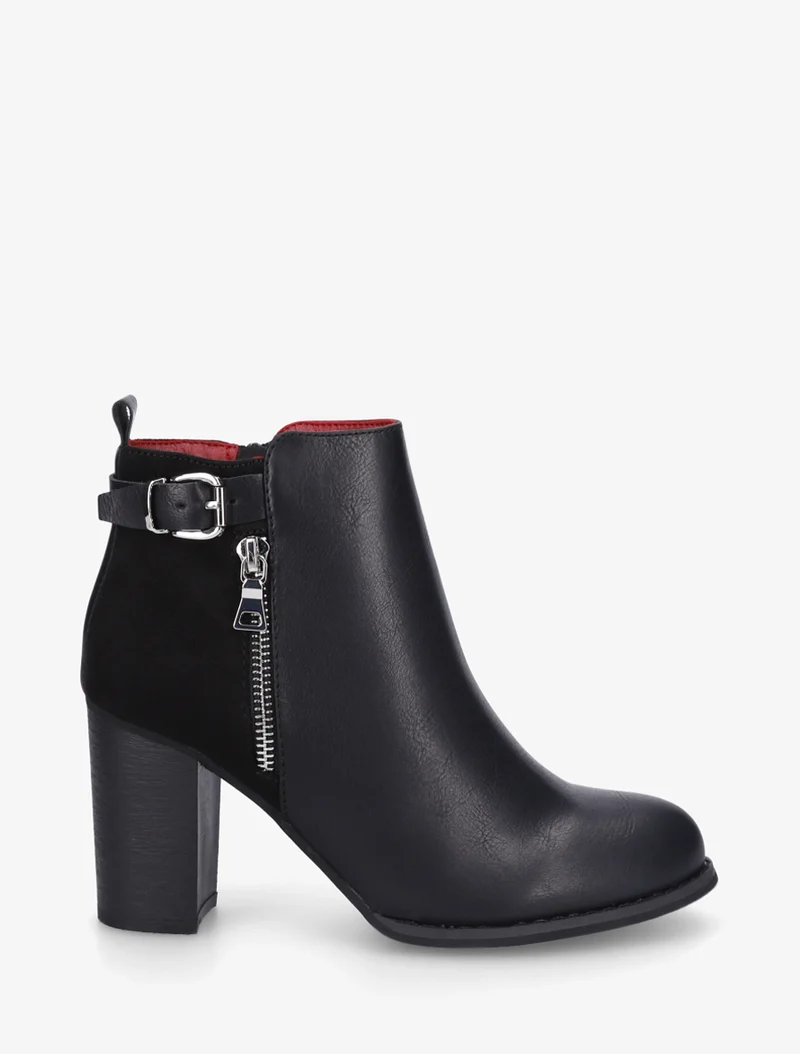 Bottines à zip décoratif et sangle - Noir