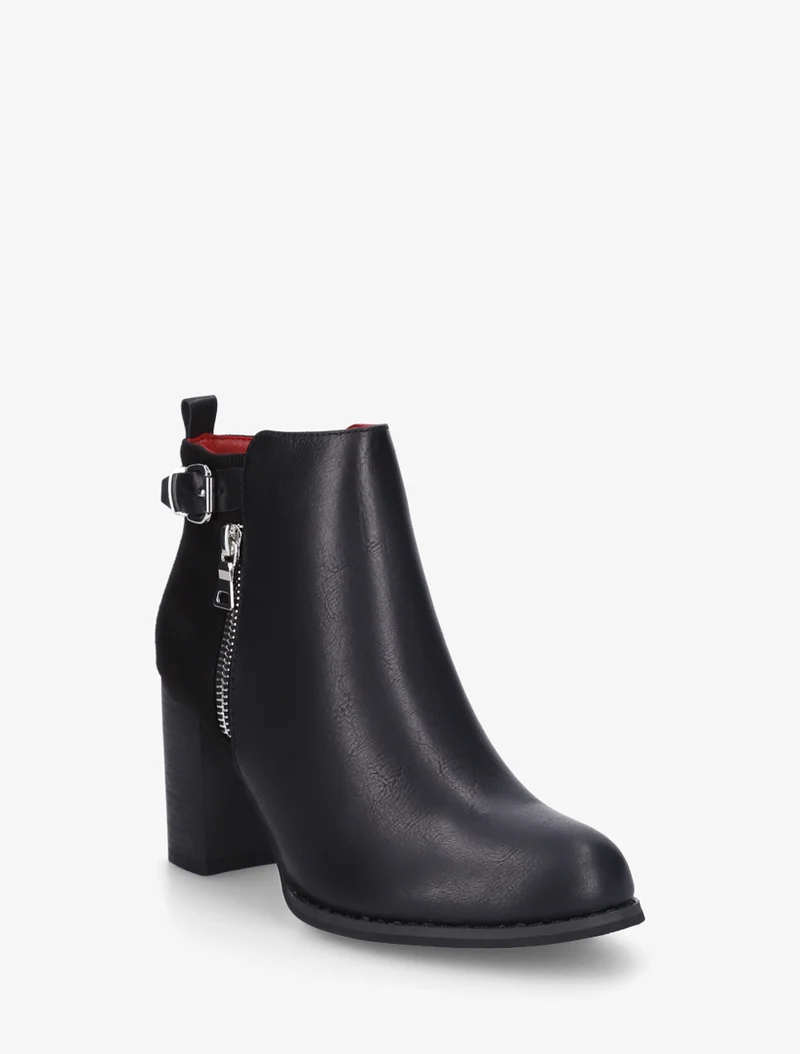 Bottines à zip décoratif et sangle - Noir