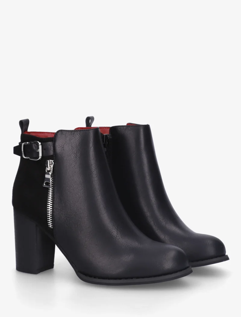 Bottines à zip décoratif et sangle - Noir