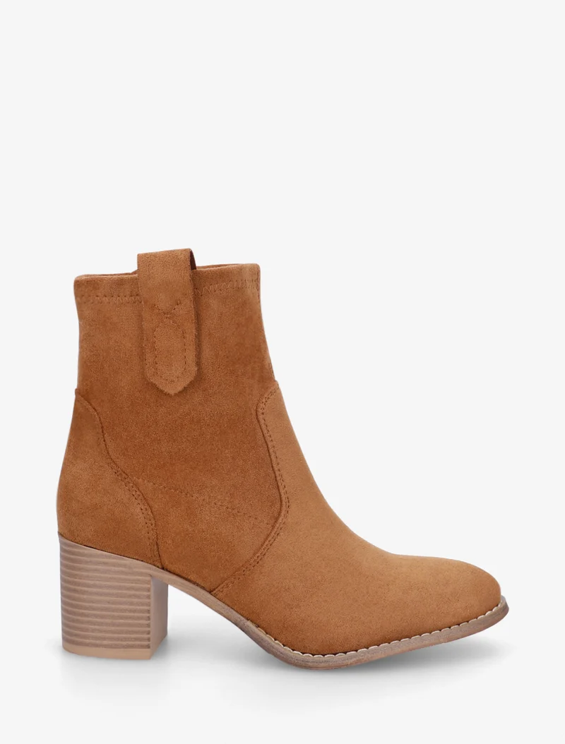 Bottines en suédine à bout rond - Camel