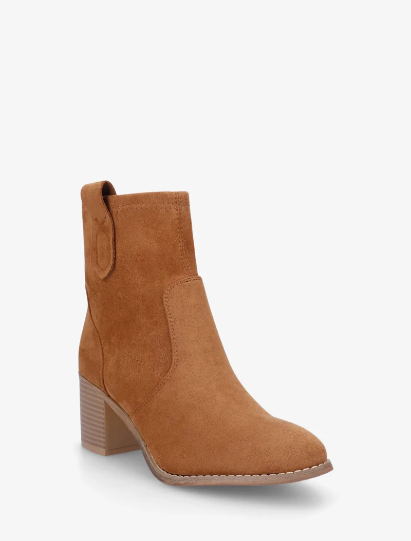 Bottines en suédine à bout rond - Camel