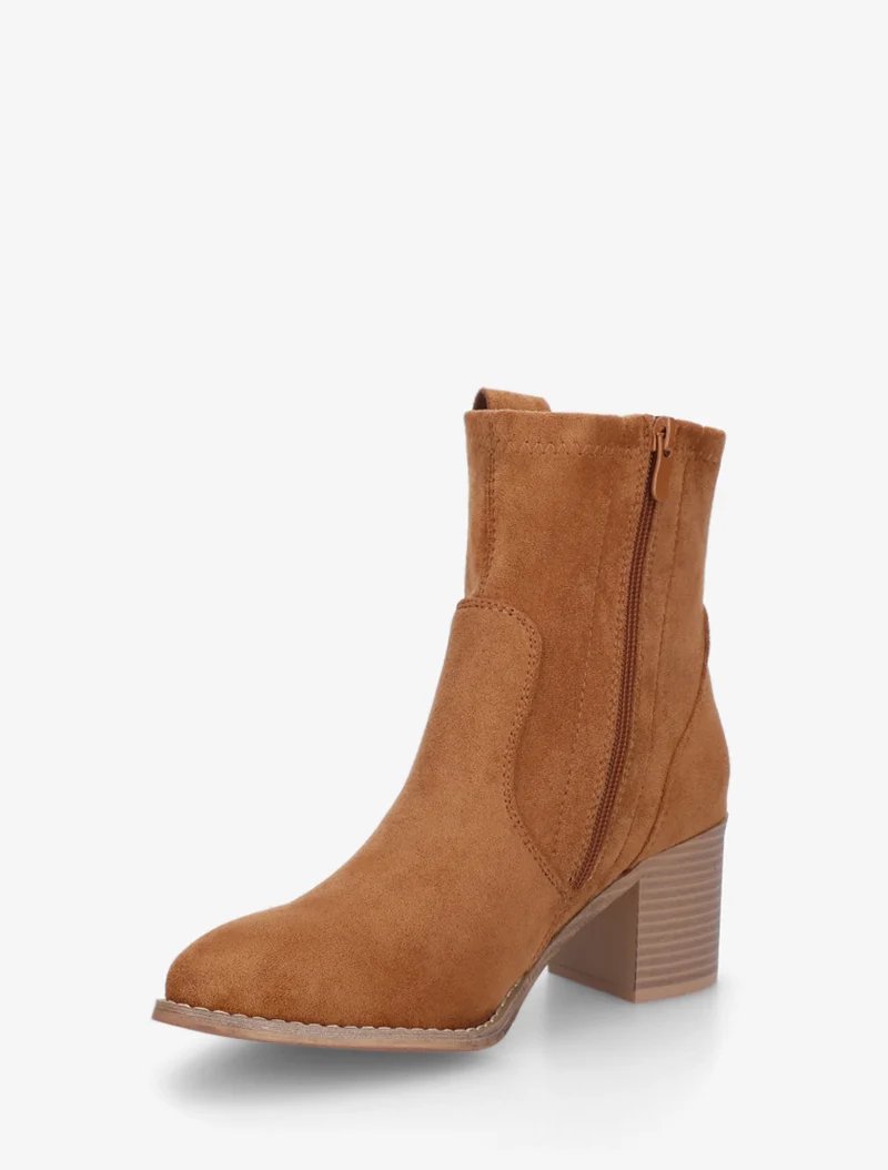 Bottines en suédine à bout rond - Camel