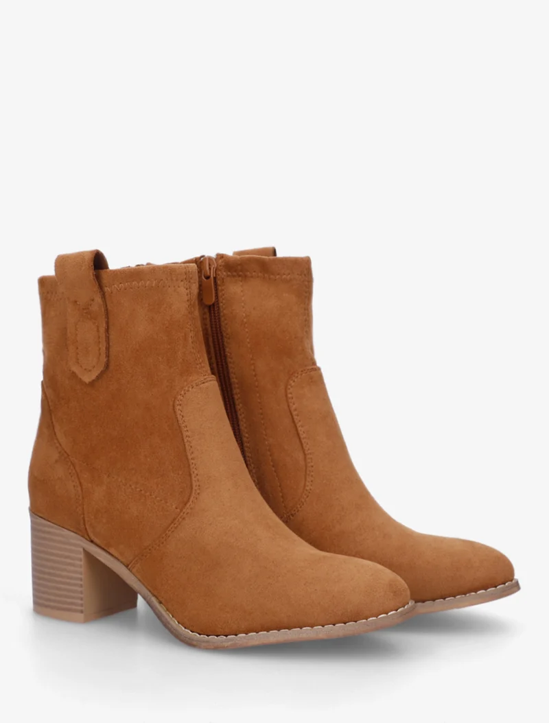 Bottines en suédine à bout rond - Camel