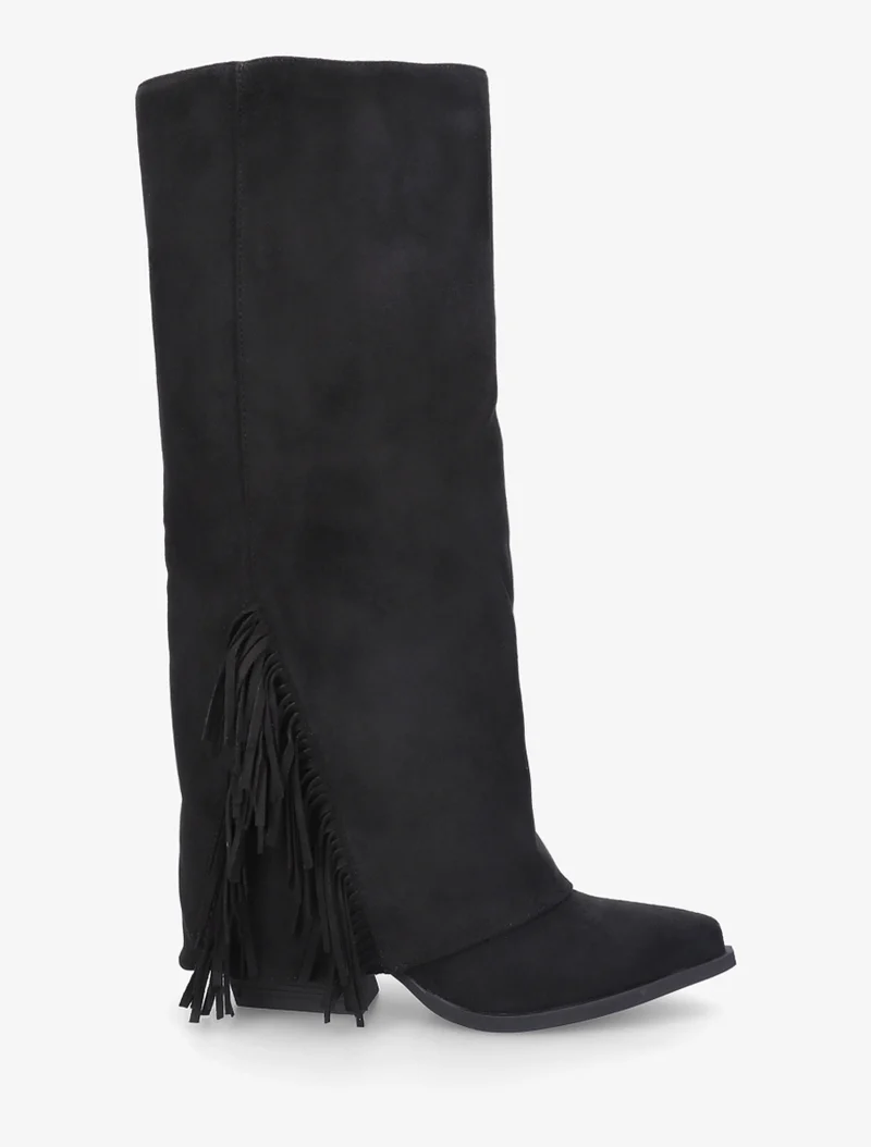 Bottes à franges et revers en suédine - Noir