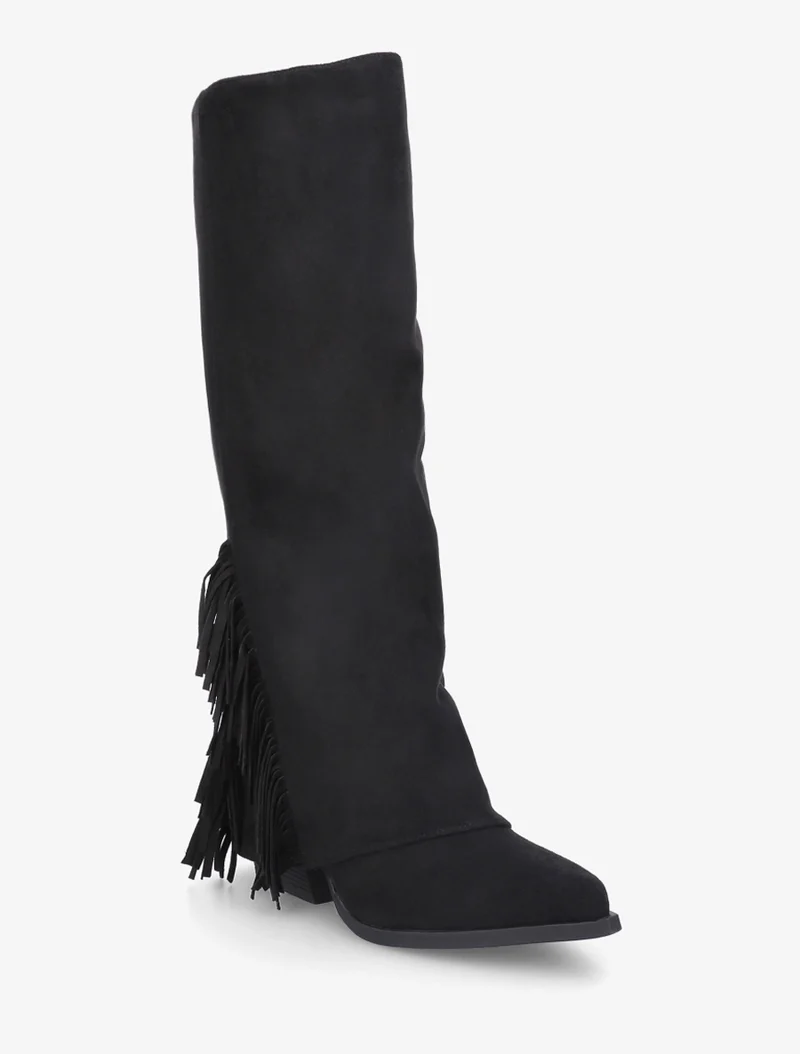 Bottes à franges et revers en suédine - Noir