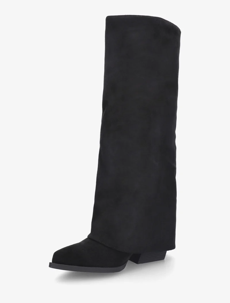 Bottes à franges et revers en suédine - Noir