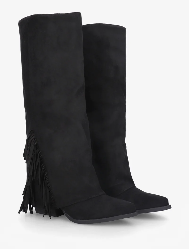 Bottes à franges et revers en suédine - Noir