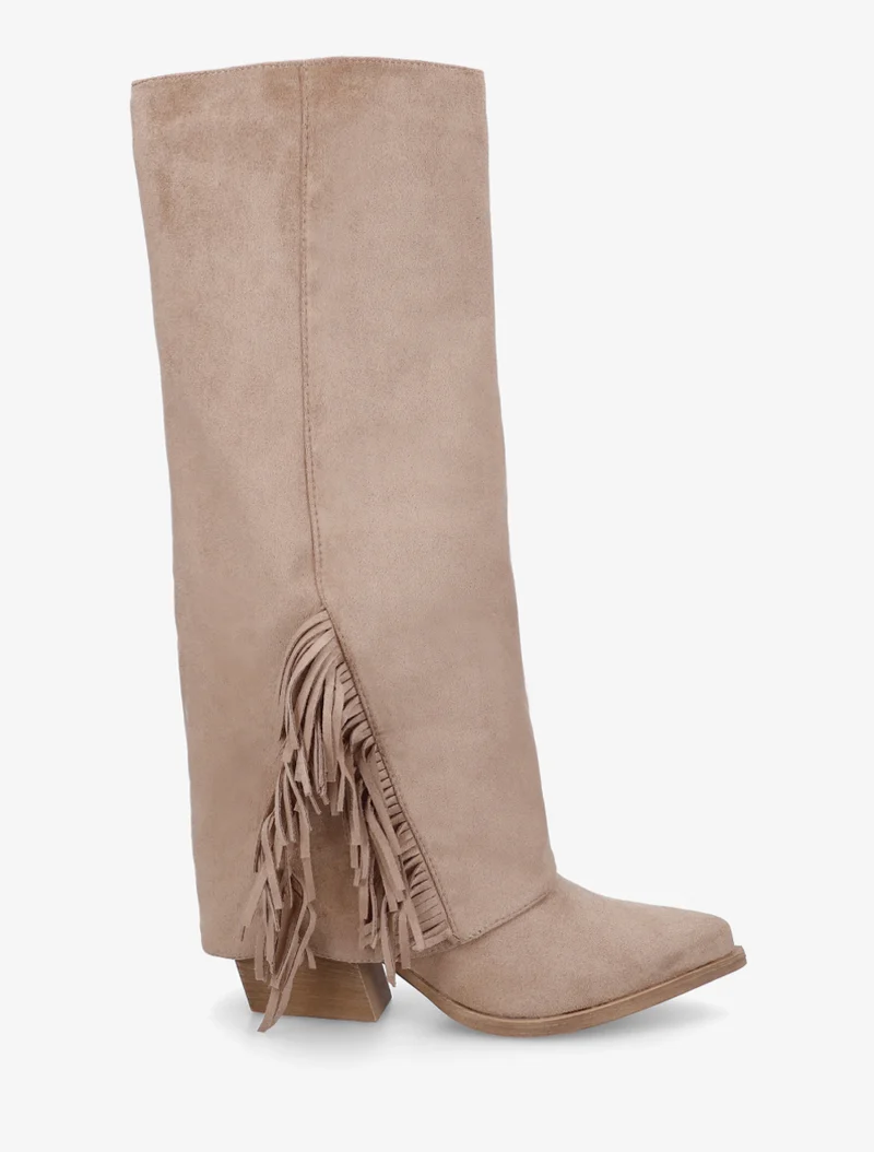 Bottes à franges et revers en suédine - Taupe