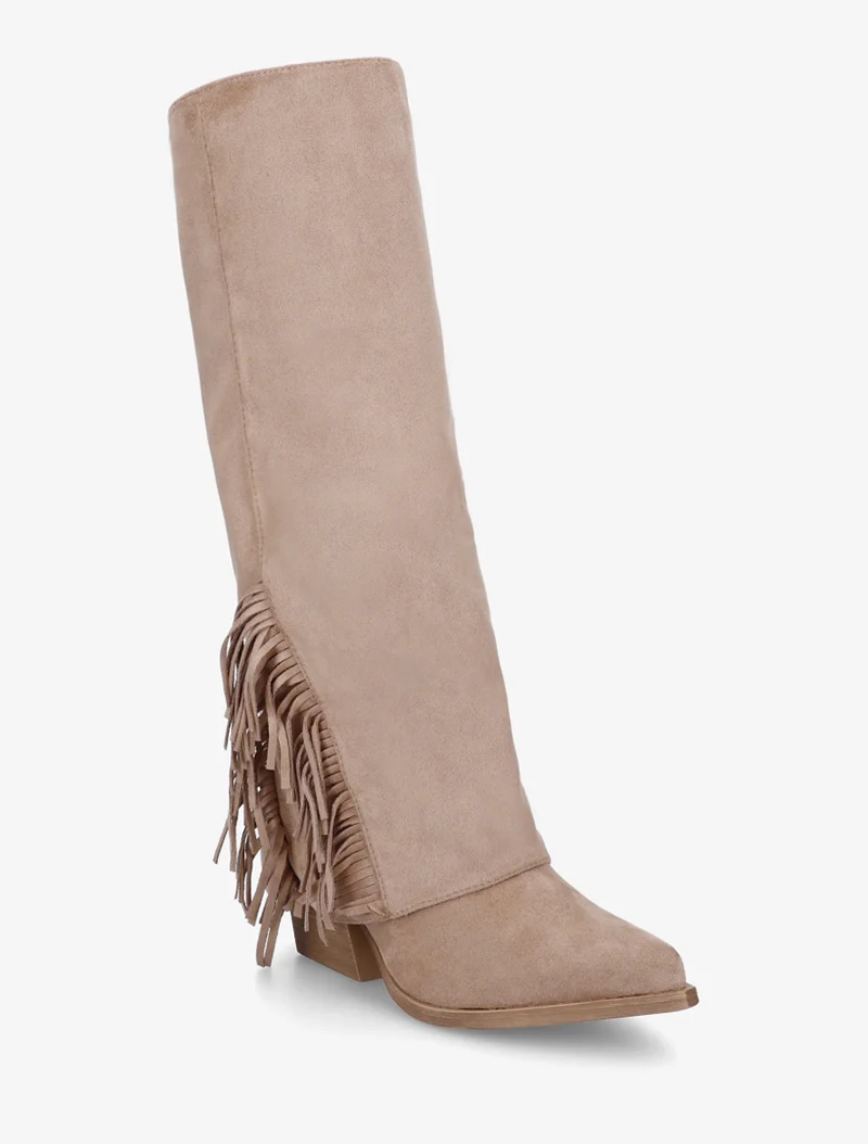 Bottes à franges et revers en suédine - Taupe