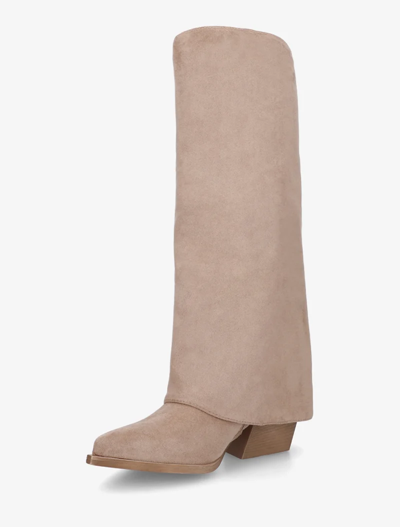 Bottes à franges et revers en suédine - Taupe