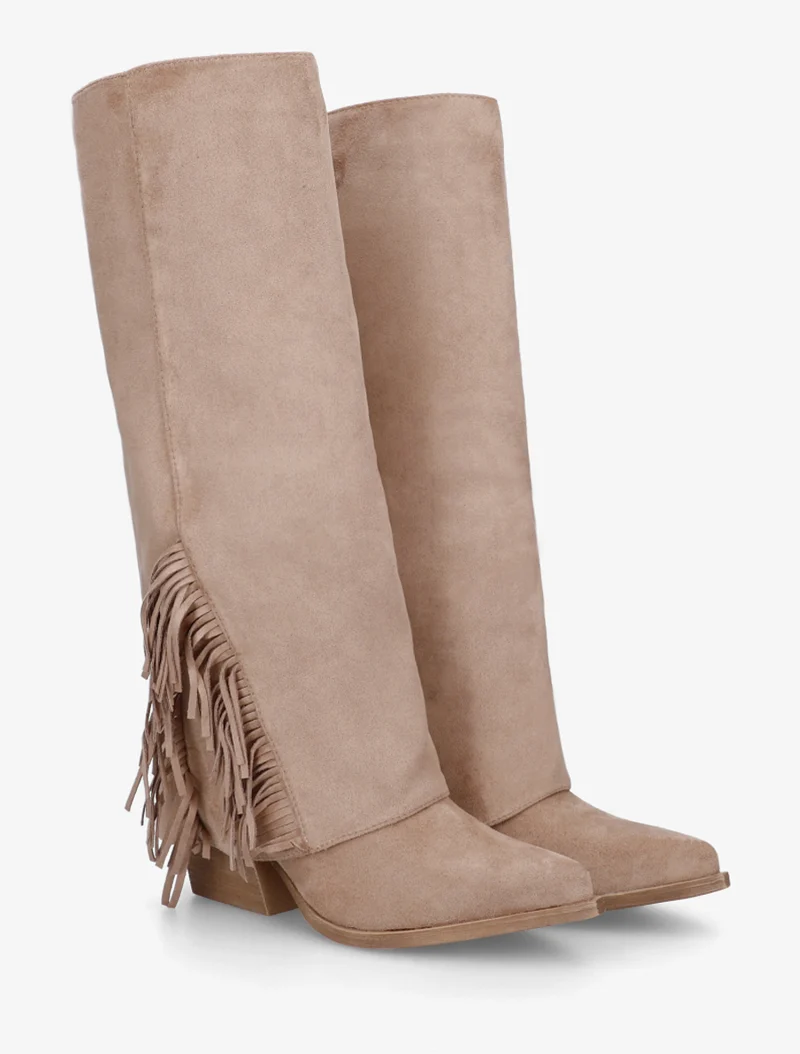 Bottes à franges et revers en suédine - Taupe