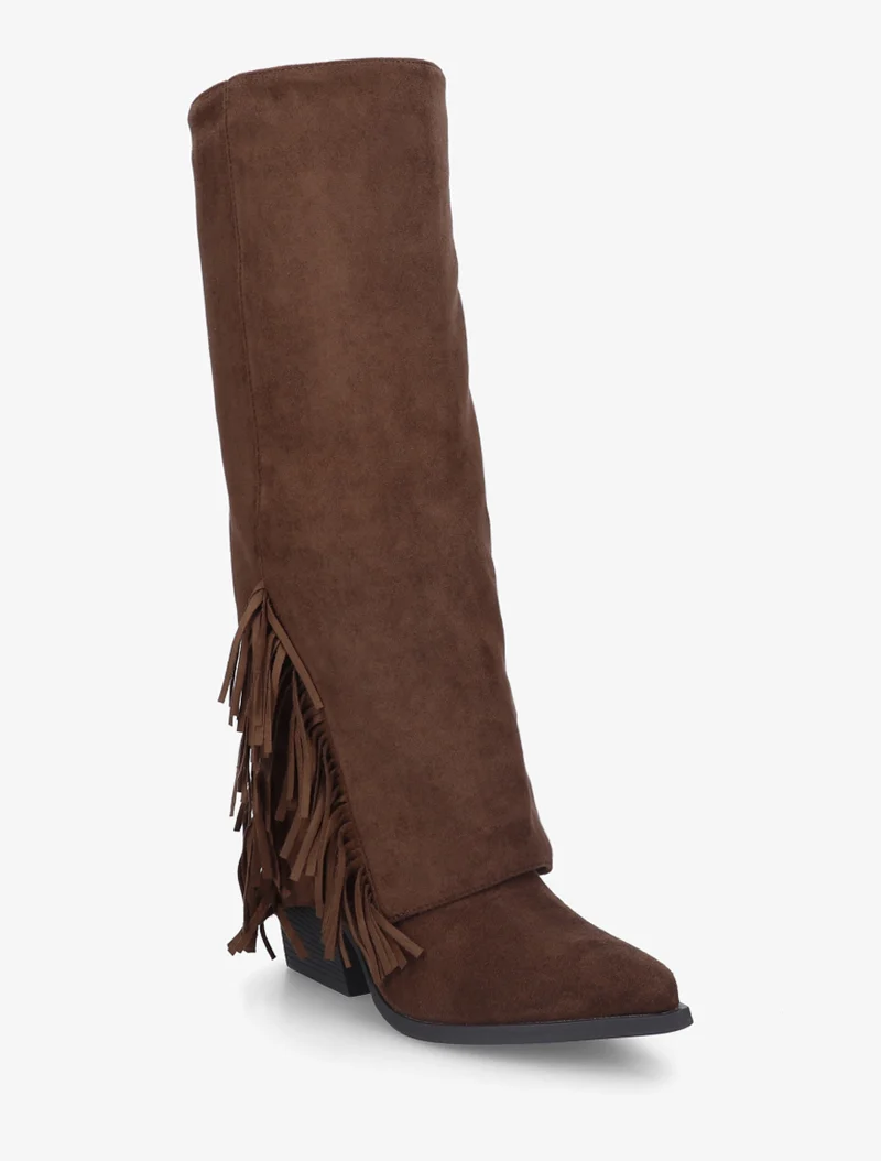 Bottes à franges et revers en suédine - Marron